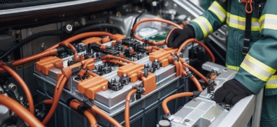 Automotive/EV harnesses with heat-shrink tubes and orange busbar coating