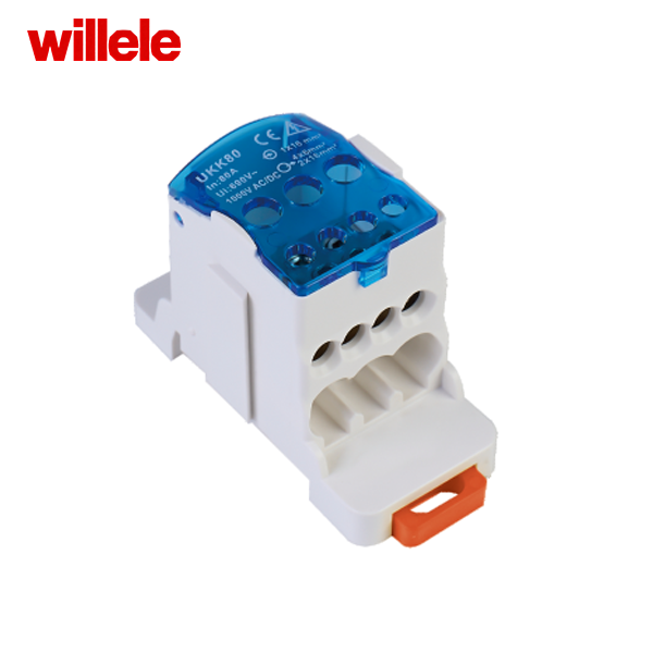 Bloc de distribution UKK 80A 1 entrée 6 sorties — Willele (couvercle bleu)