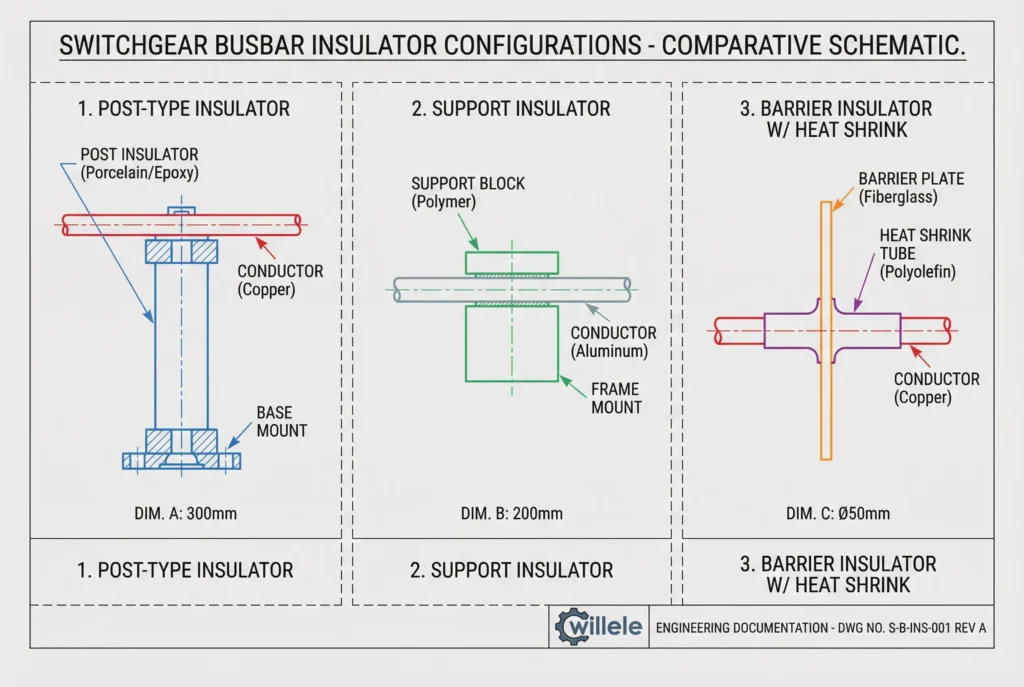 Busbar Insulator Types - Technical Schematic
