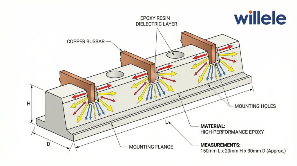Willele Busbar Insulator Technical Cutaway Diagram