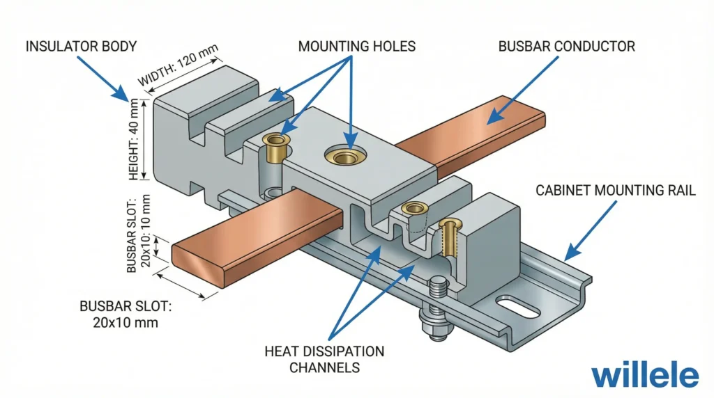 Willele Busbar Insulator Technical Diagram