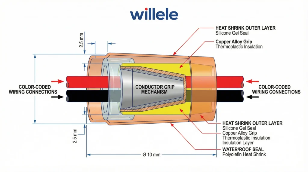 Willele Waterproof Wire Nut Technical Diagram