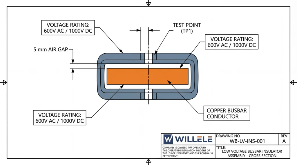 Busbar Insulator Cross-Section Technical Drawing - Willele