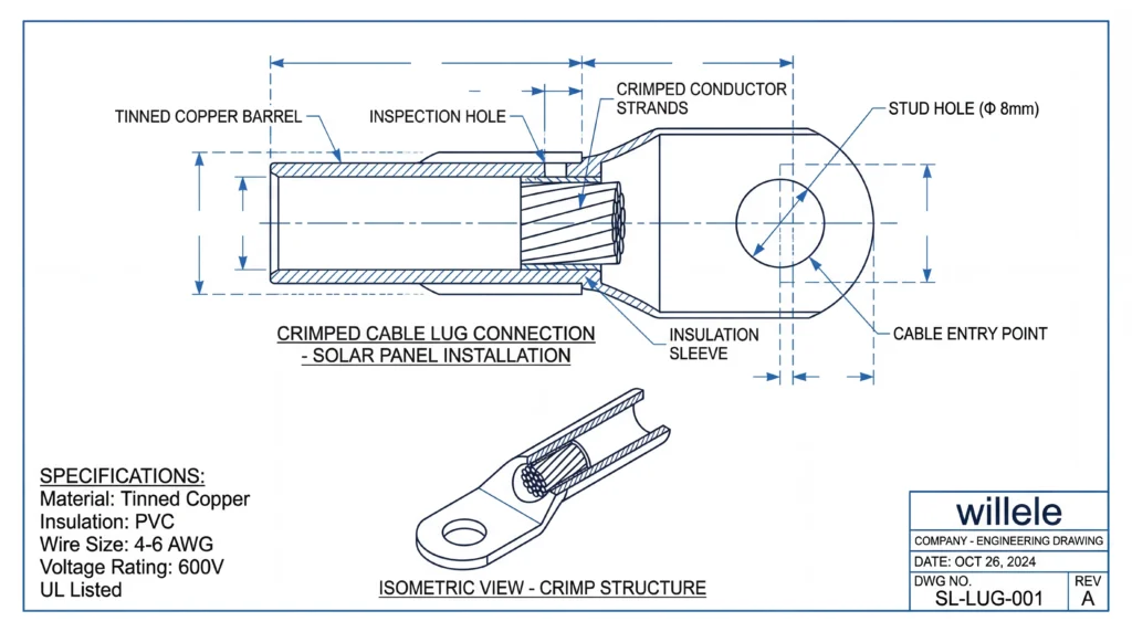 Cable Lug Cross-Section Technical Drawing - willele