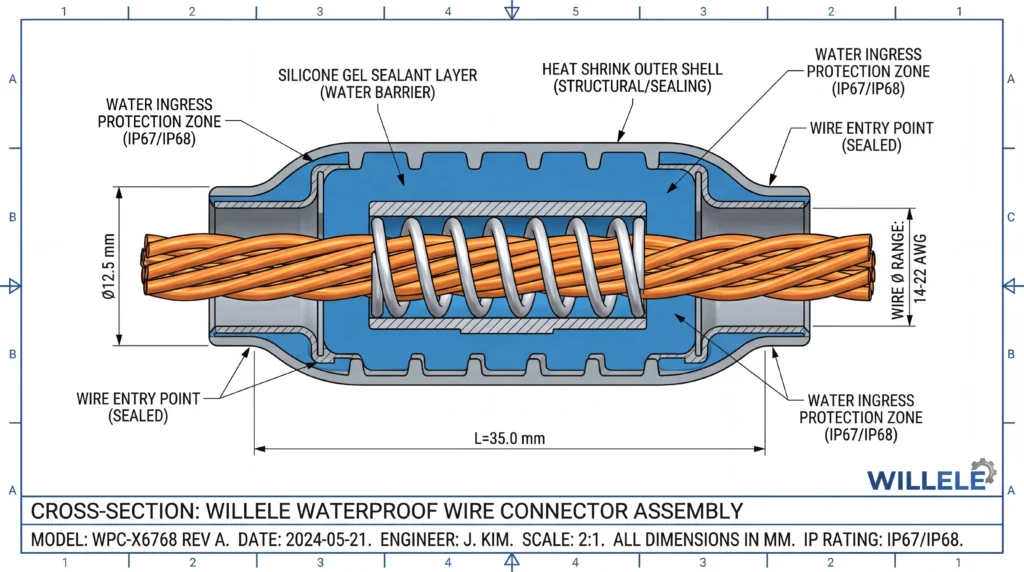 Waterproof Wire Nut Cross-Section Technical Drawing - Willele
