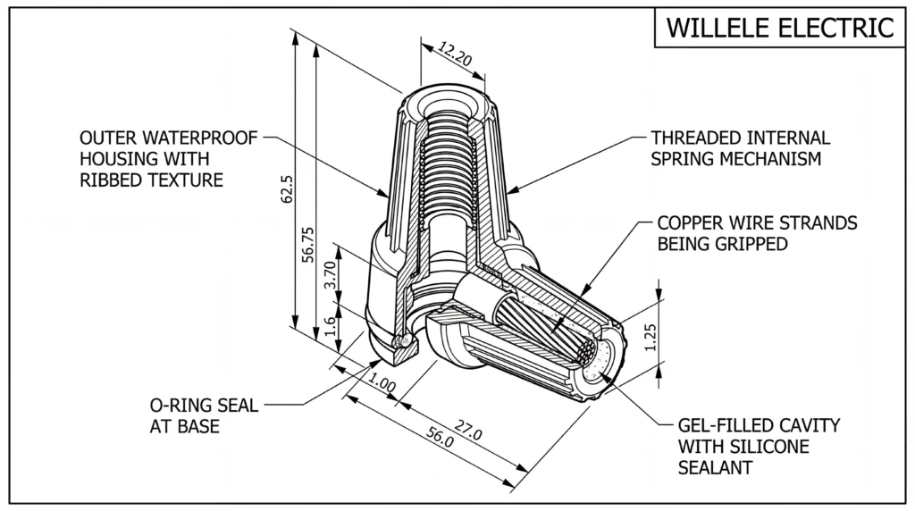 Waterproof Wire Nut Technical Cross-Section - WILLELE
