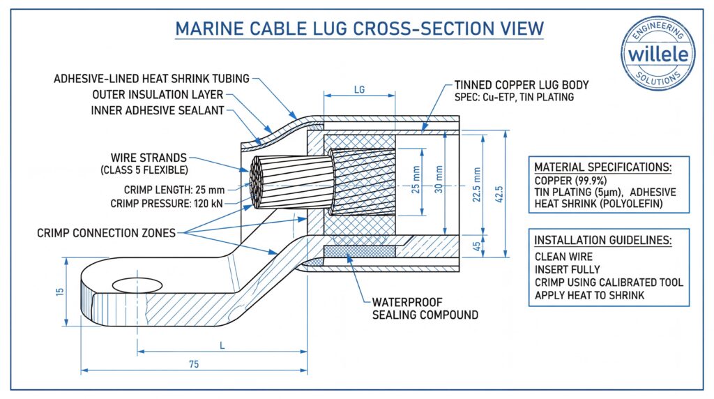 Cable Lug Technical Cross-Section Diagram - Willele