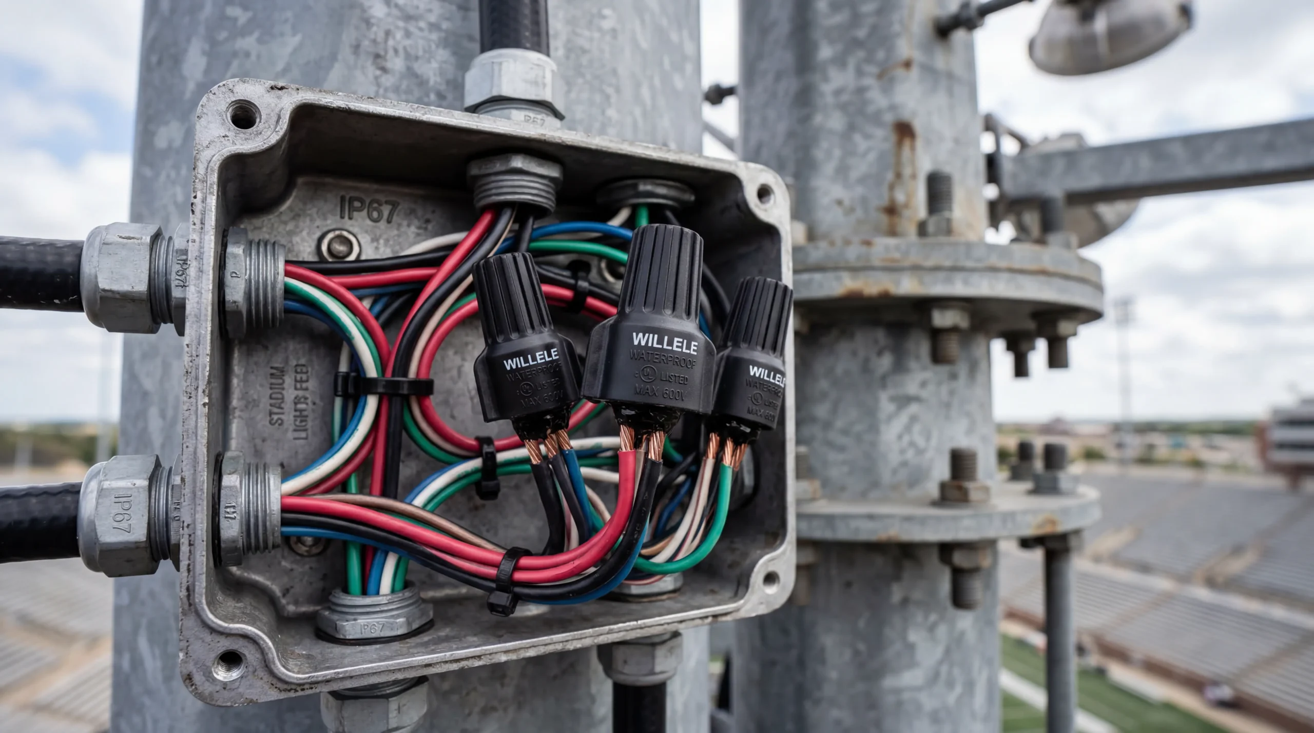 WILLELE Waterproof Wire Nuts - Stadium Installation Photo