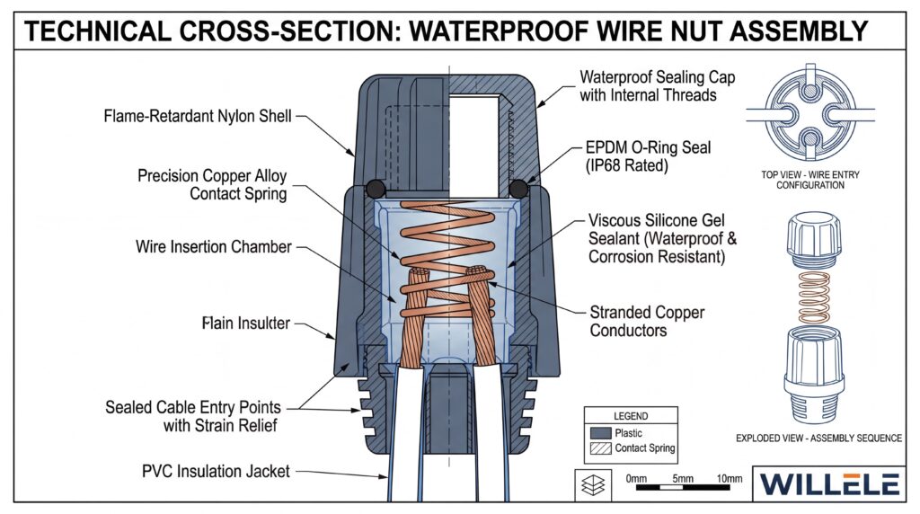 Waterproof Wire Nut Technical Diagram - Willele