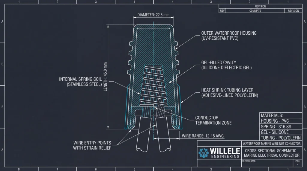 Willele Waterproof Wire Nut Technical Cross-Section Schematic