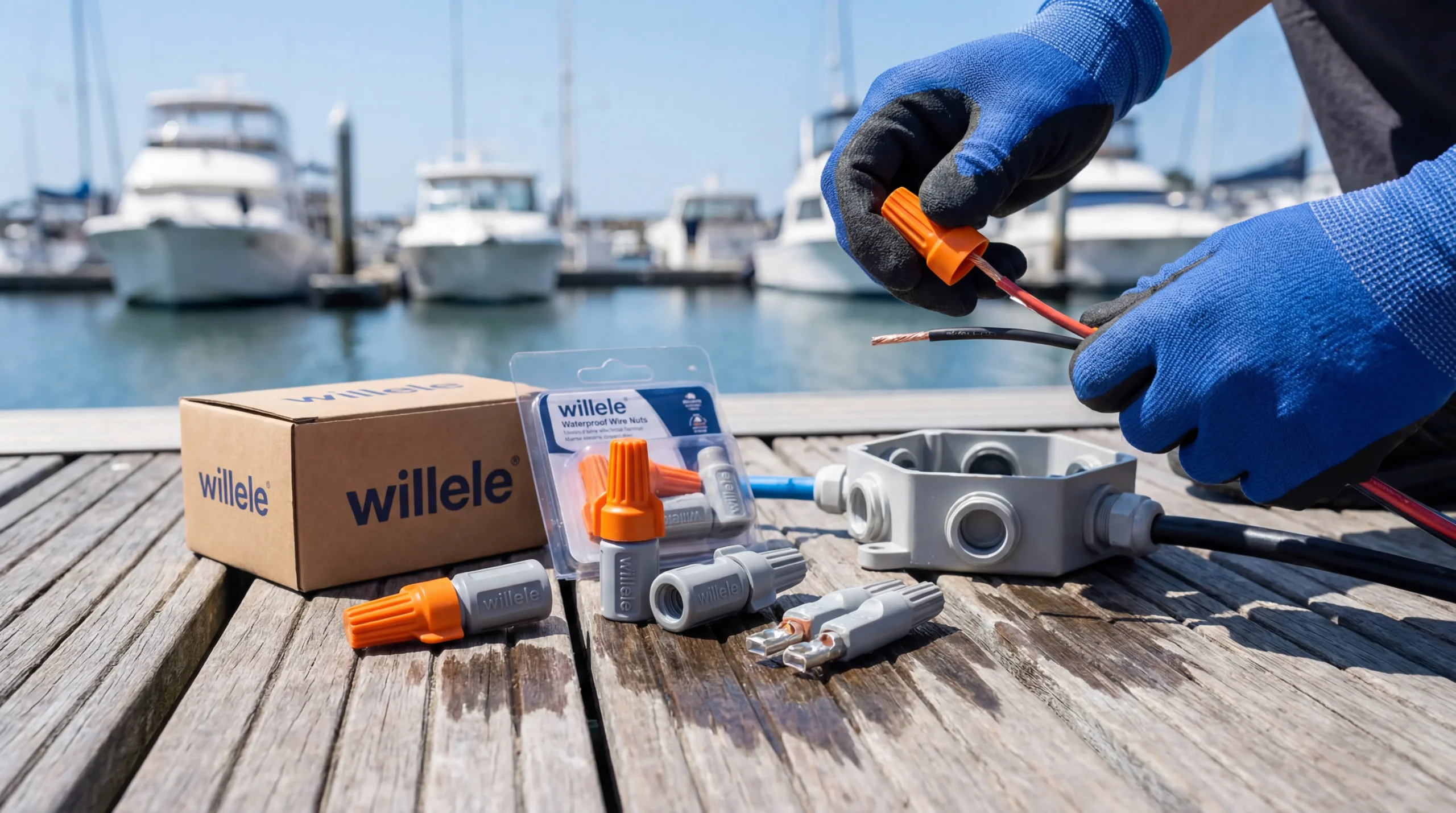 Willele Waterproof Wire Nuts - Marina Installation Industrial Photography