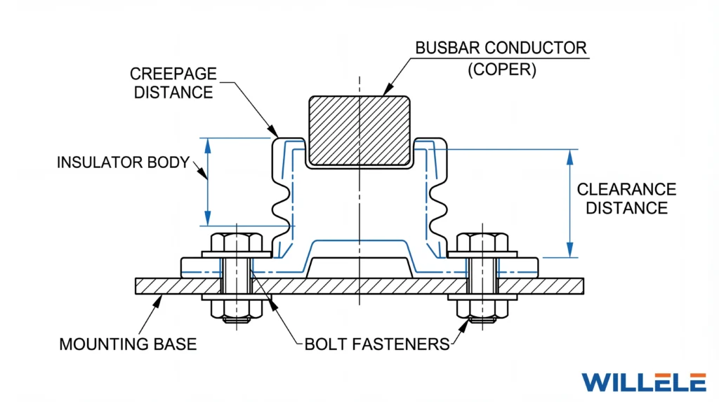 willele Busbar Insulator Technical Drawing