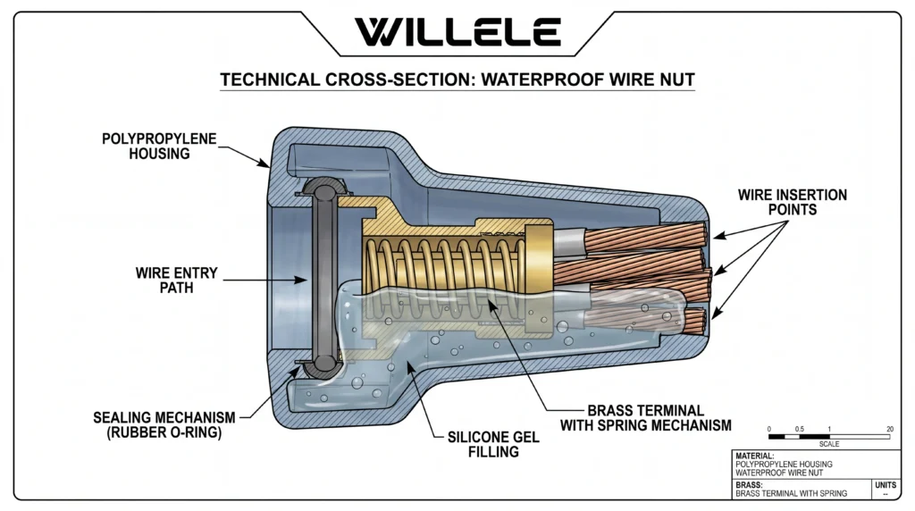 Waterproof Wire Nut Technical Diagram - Willele (1)