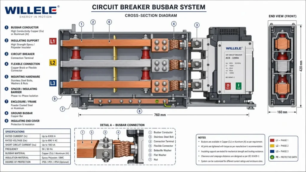 Circuit Breaker Busbars - Technical Diagram
