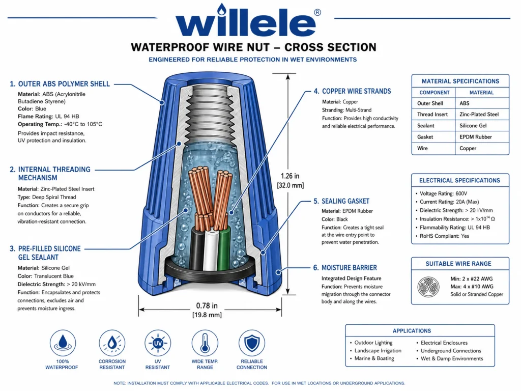 Waterproof Wire Nut Technical Diagram - willele