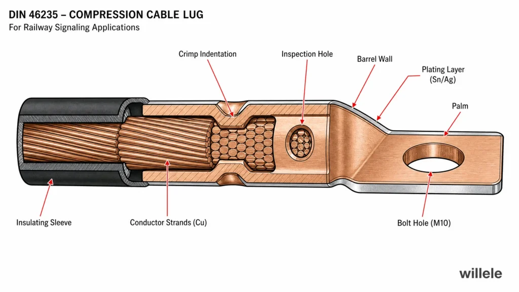 Cable lug cross-section technical diagram - willele