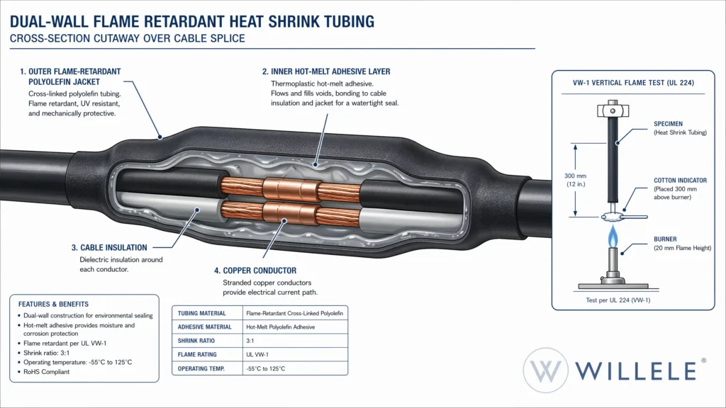 Flame retardant heat shrink tubing cross-section diagram
