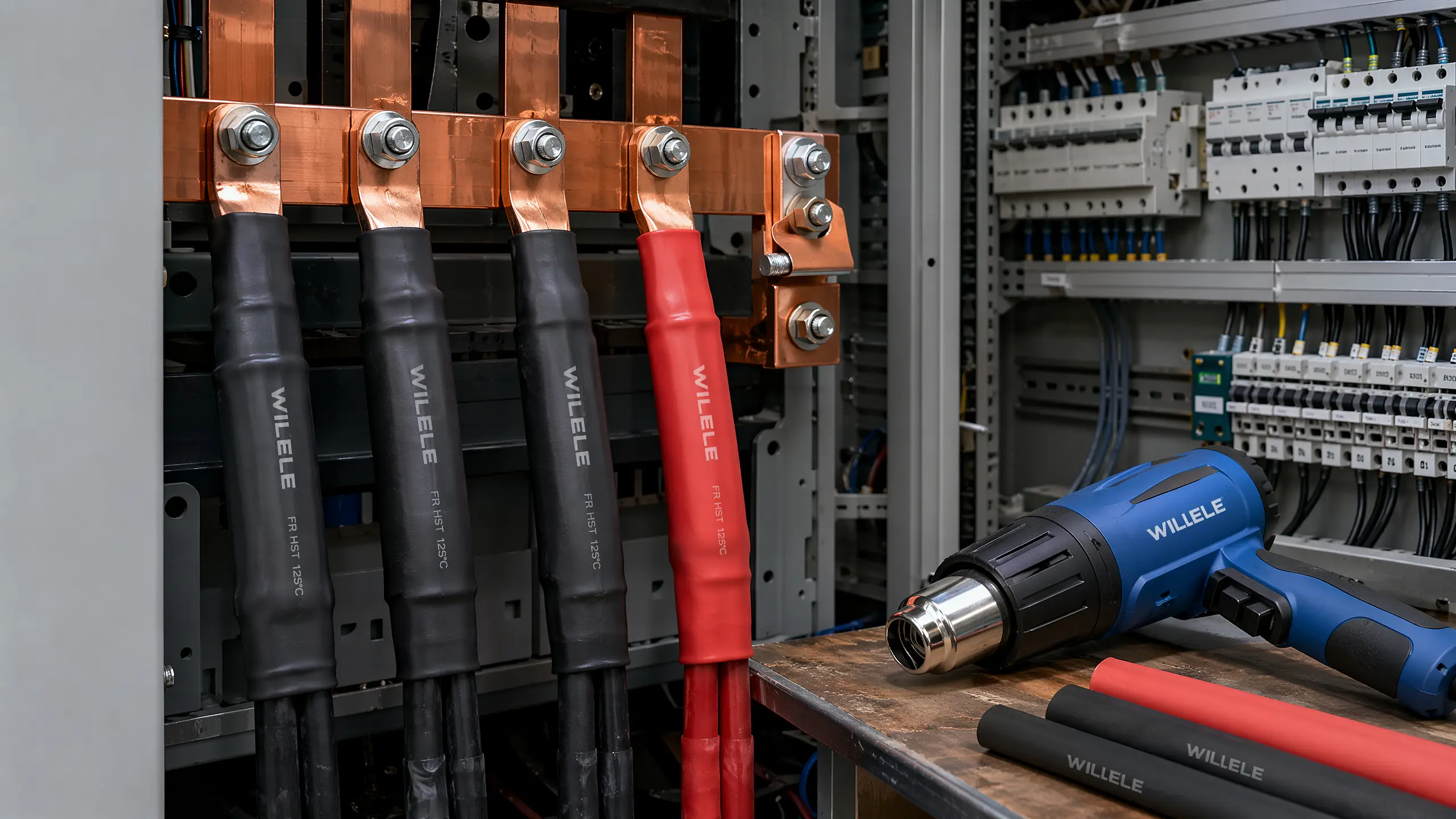 Flame retardant heat shrink tubing in switchgear - industrial photo