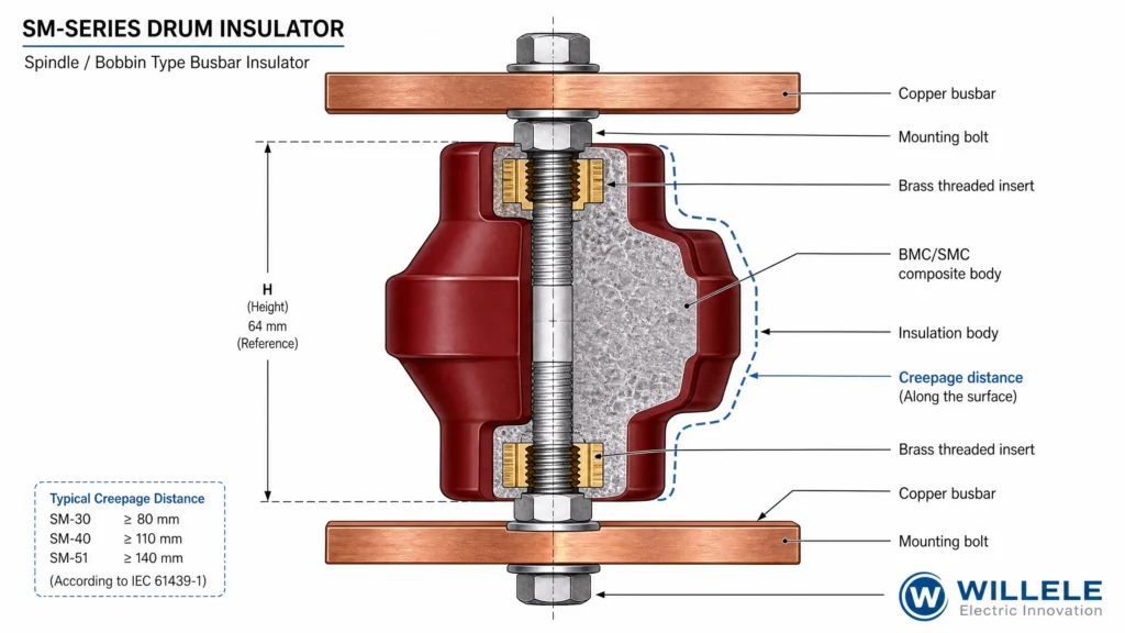 SM Series Busbar Insulator - Technical Diagram