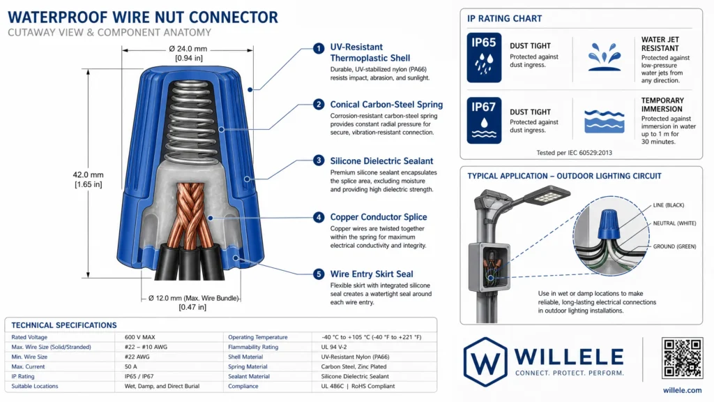 WILLELE Waterproof Wire Nut Technical Cutaway Diagram