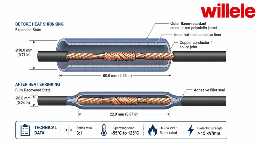 Willele Flame Retardant Heat Shrink Tube - Technical Cross-Section Diagram