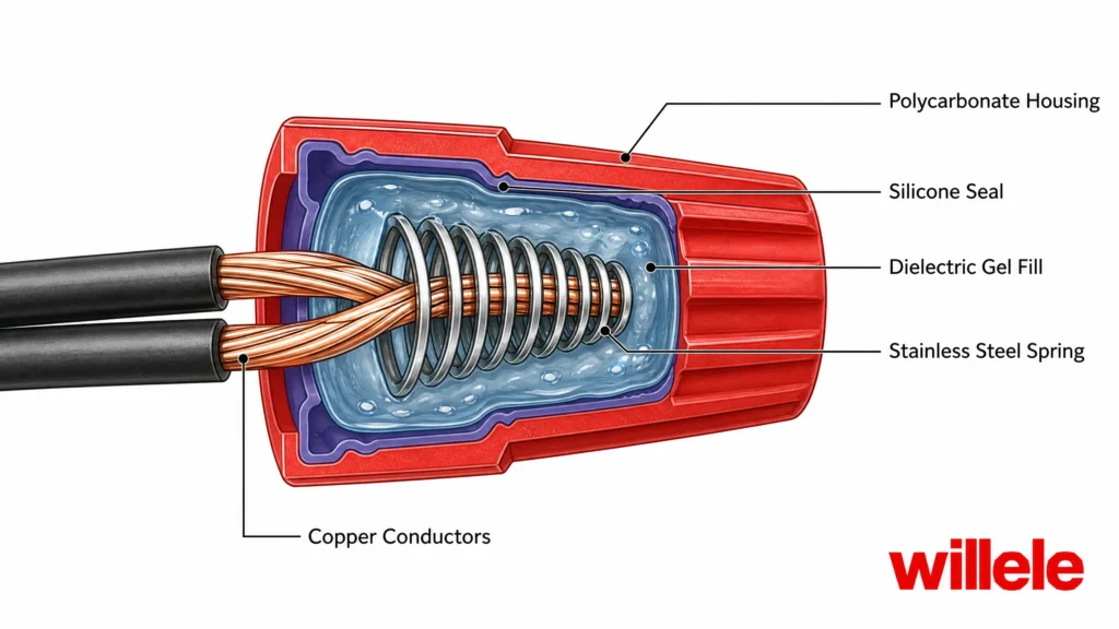 willele Waterproof Wire Nut - Technical Cross-Section Diagram