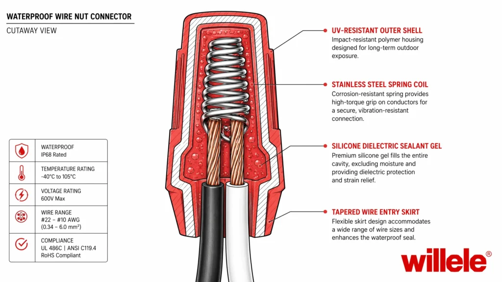 willele Waterproof Wire Nut - Technical Cutaway Diagram